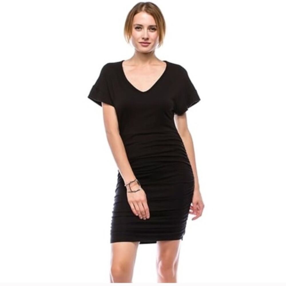 I Love S&S Inc Black Ruched Bodycon Stretch V-Neck T-Shirt Dress